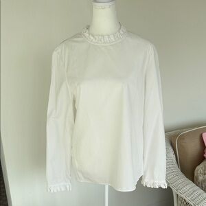 Sara Lanzi White Ruffle-Trim Long Sleeve cotton Blouse